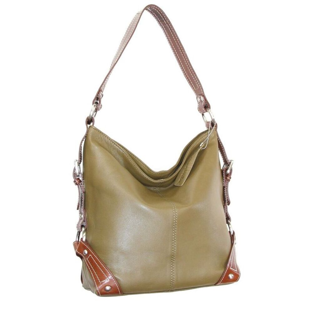 Nino Bossi Moda Milano Hobo Genuine Leather Bucket Bag, Green